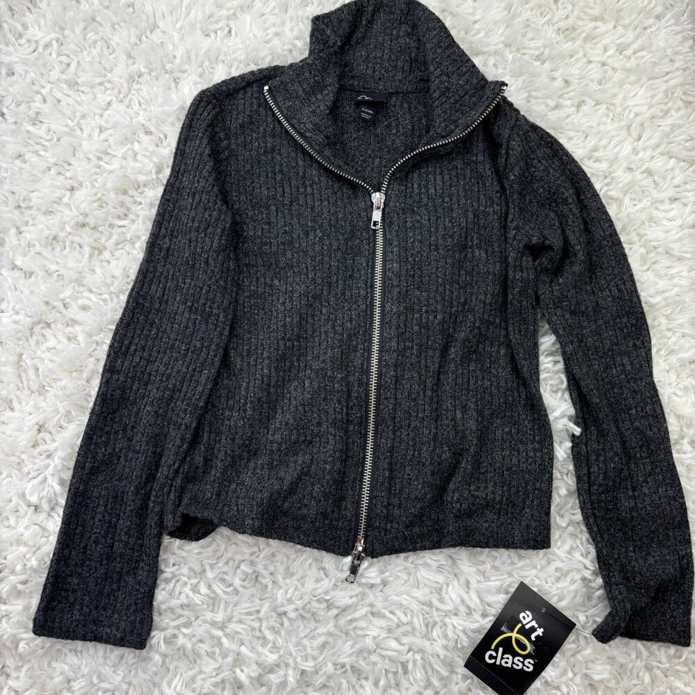 Art Class Girls Sz S 6/6x Soft Rib Zip Long Sleeve Knit High Neck Sweater Black